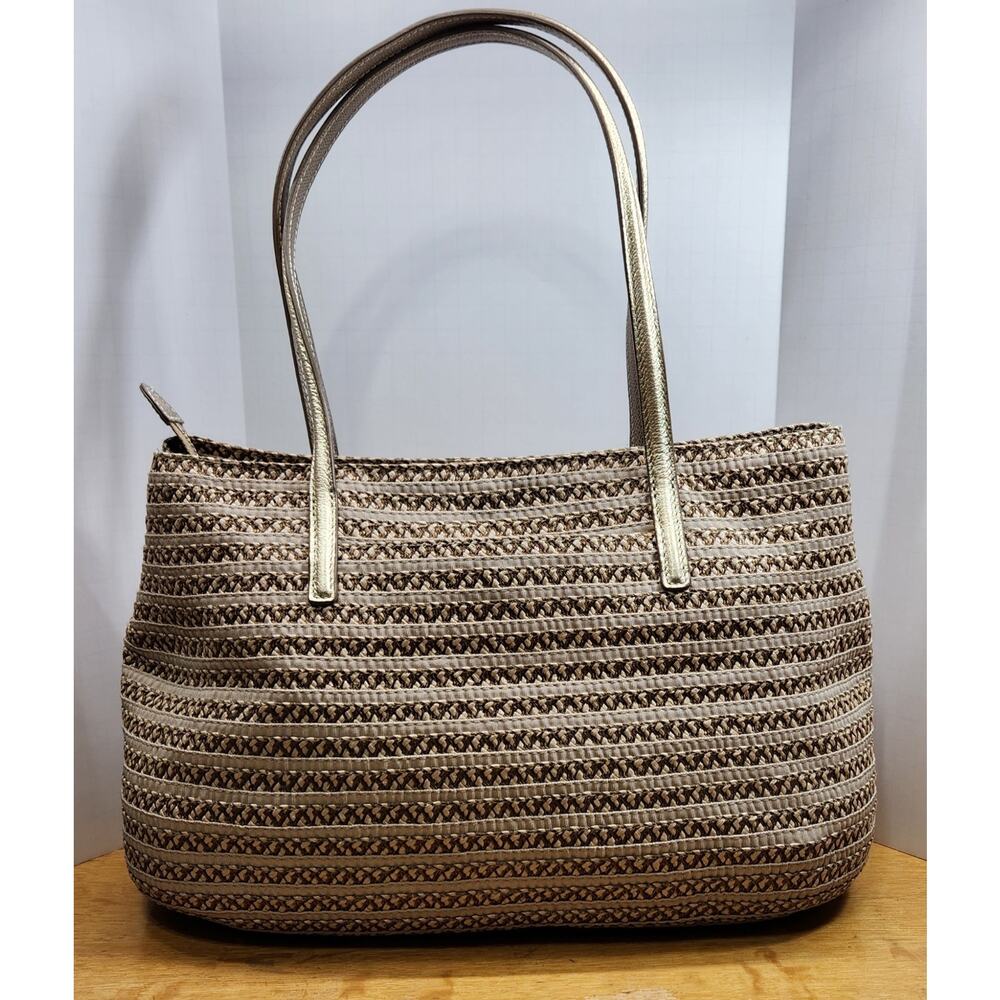 Eric Javits Dame Brooke Squishee Woven Straw Tote Shoulder Bag Very Clean - Picture 2 of 7